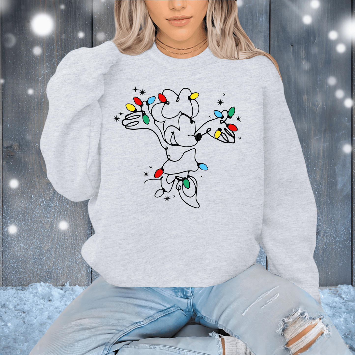 Girl Mouse Christmas Lights | Crewneck