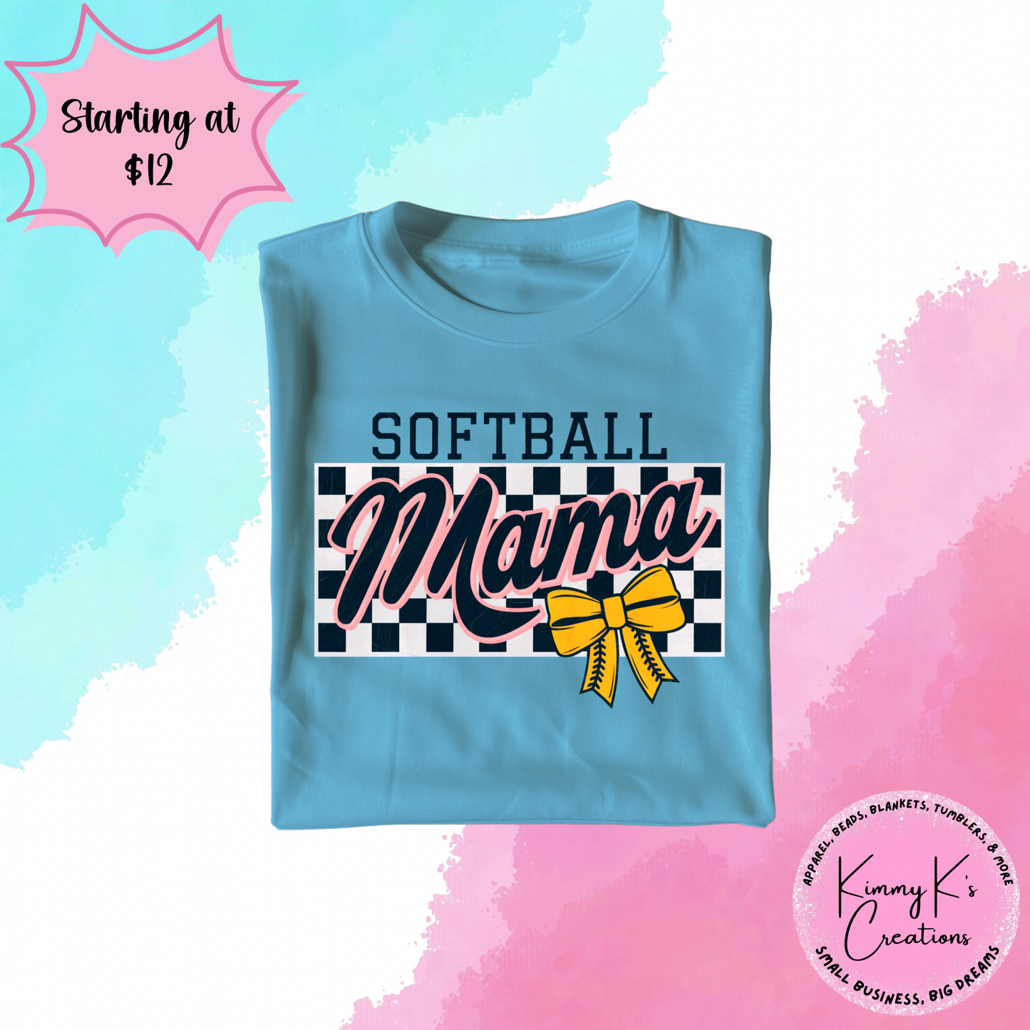 Checkered Softball Mama | T-Shirt