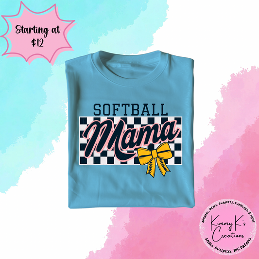 Checkered Softball Mama | T-Shirt